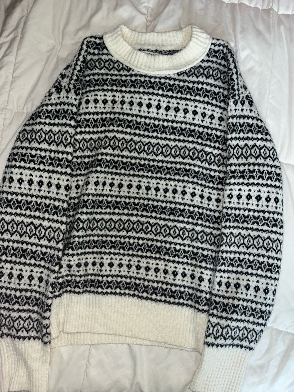 American Eagle Outfitters Black & White Fair Isle Crewneck Sweater
